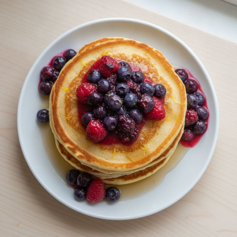 Lemon Ricotta Pancakes with Berry Compote