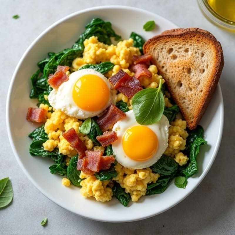 Cottage Cheese Scramble with Spinach and Turkey Bacon