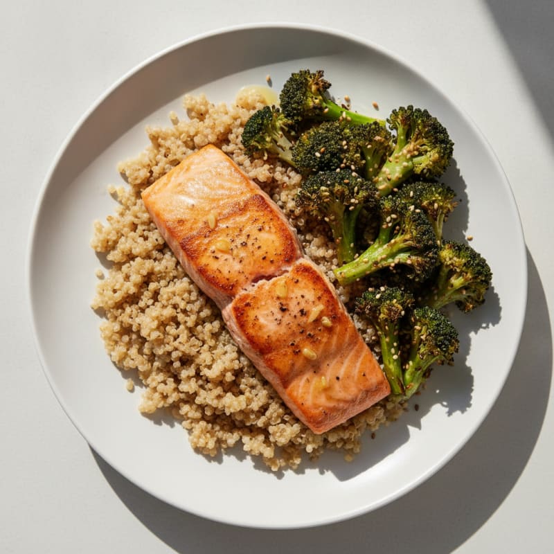 Seared Salmon with Roasted Broccoli and Quinoa
