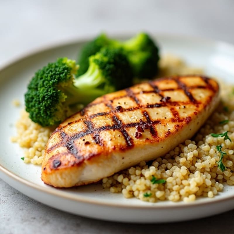 Grilled Chicken Breast with Roasted Broccoli and Quinoa