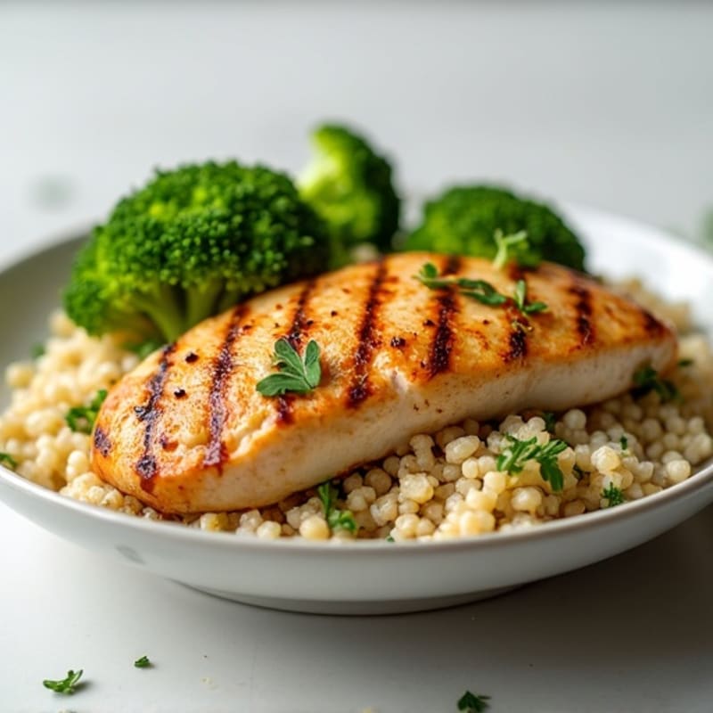 Grilled Chicken Breast with Quinoa and Steamed Broccoli