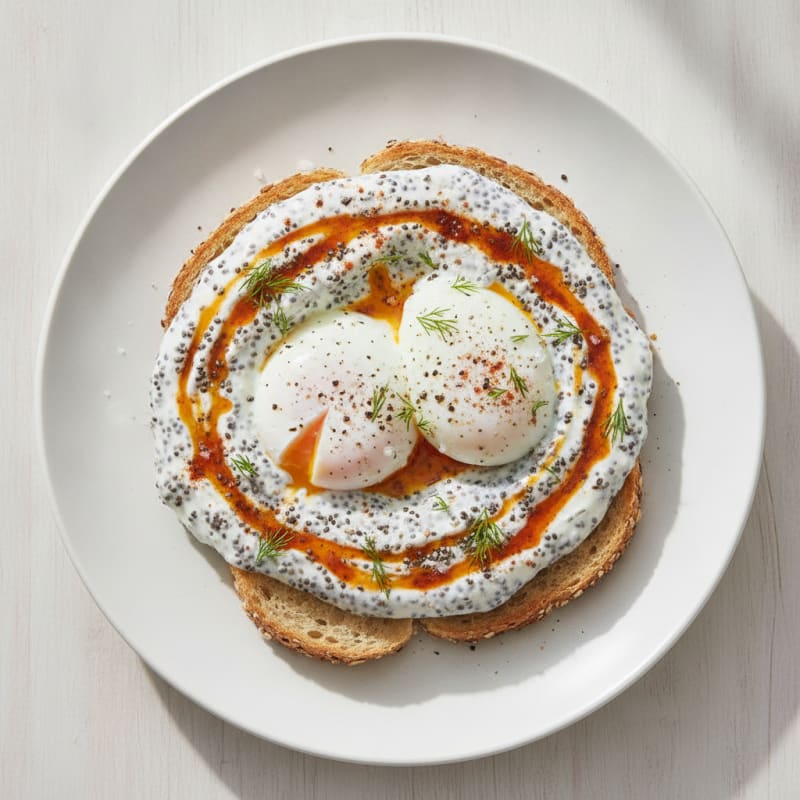 Chia Greek Yogurt with Poached Eggs