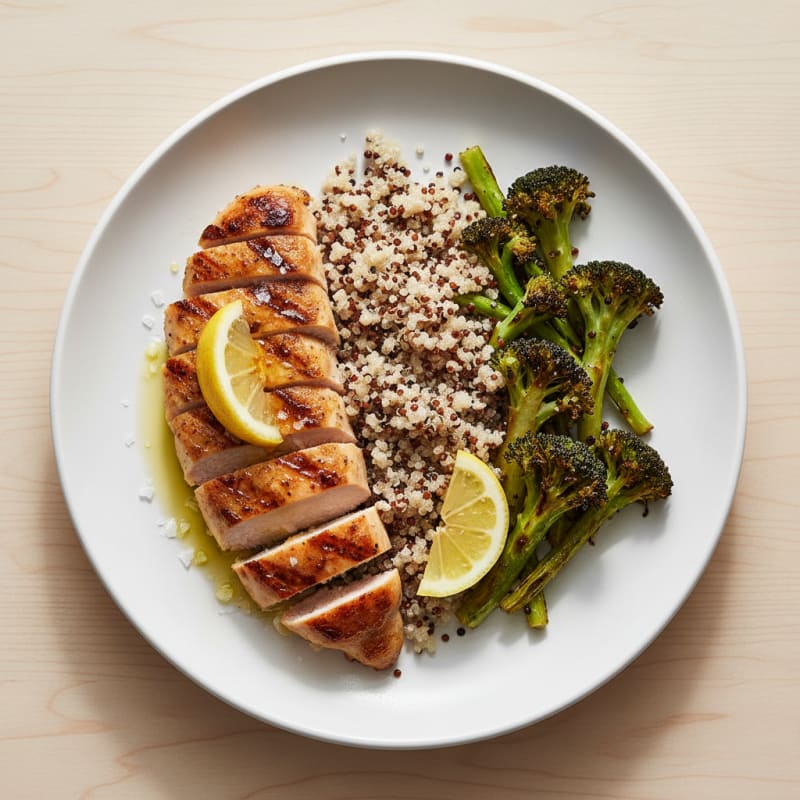 Grilled Chicken Breast with Quinoa and Roasted Broccoli