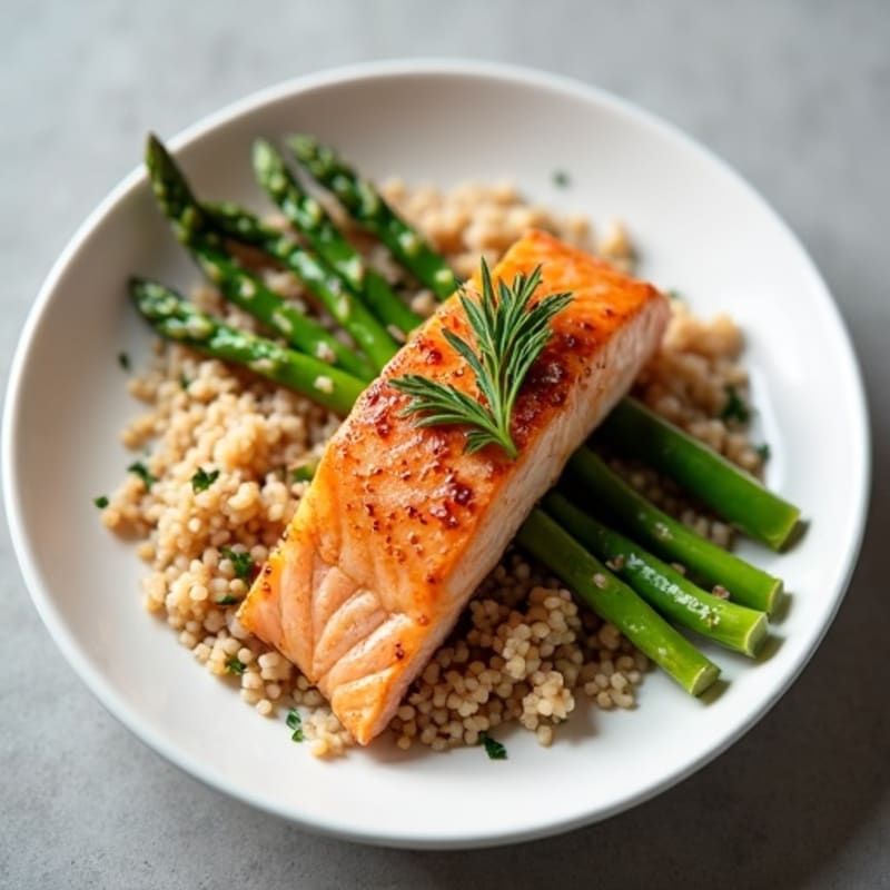 Seared Salmon with Steamed Asparagus and Brown Rice