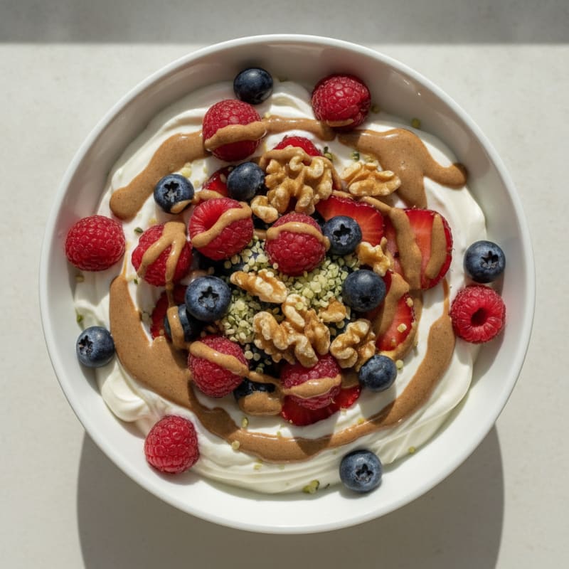 Creamy Greek Yogurt Protein Parfait with Mixed Berries and Almond Butter