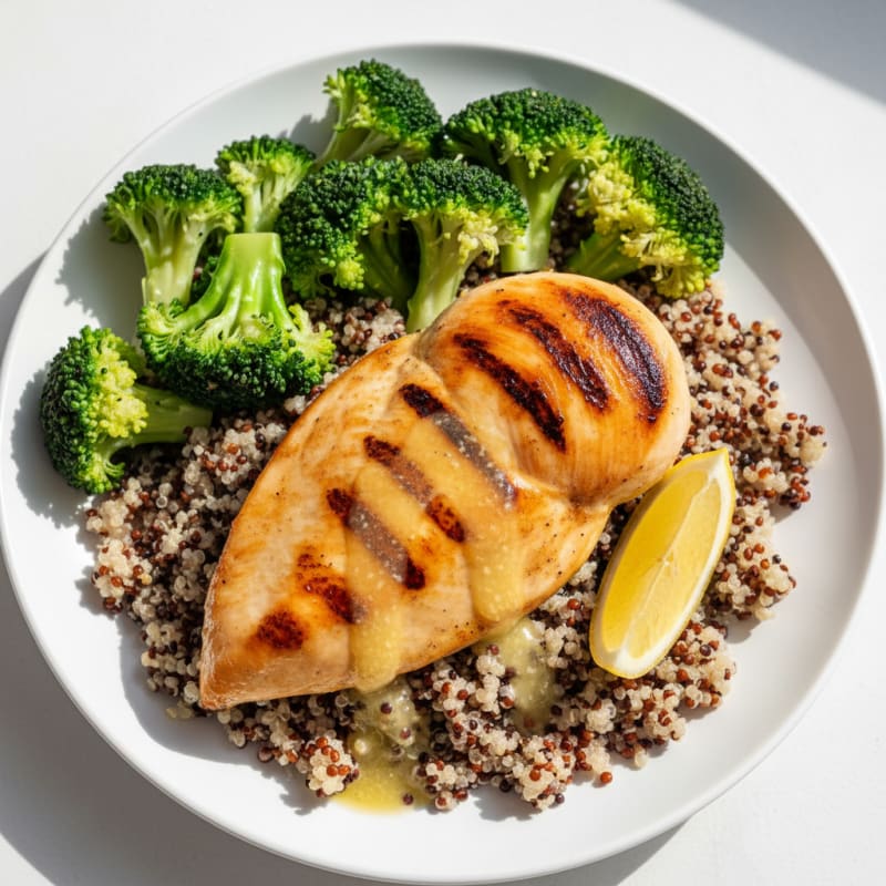 Grilled Chicken Breast with Quinoa and Steamed Broccoli