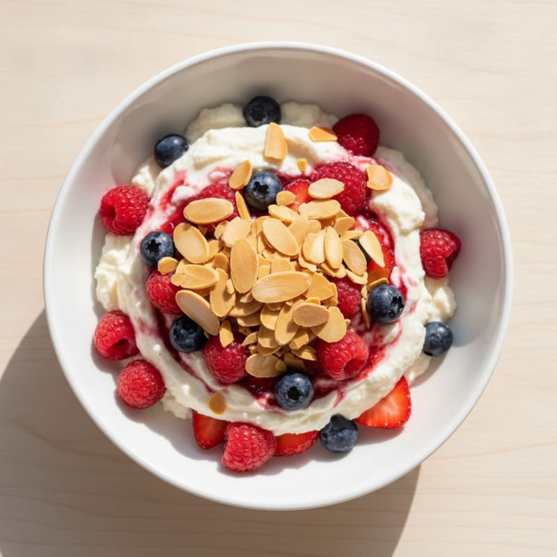 Greek Yogurt Protein Parfait with Mixed Berries and Almonds