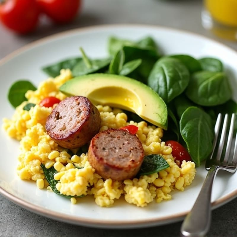 Egg White Scramble with Turkey Sausage and Spinach