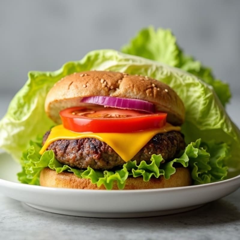 Lean Ground Beef Burger with Melted Cheddar and Fresh Crisp Veggies