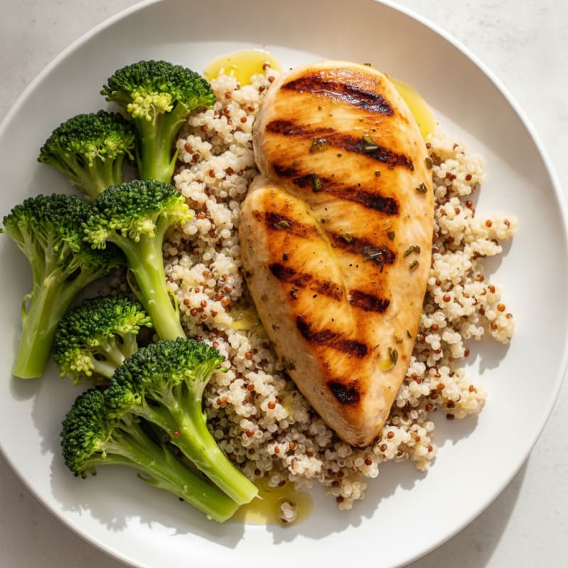 Grilled Chicken Breast with Quinoa and Steamed Broccoli
