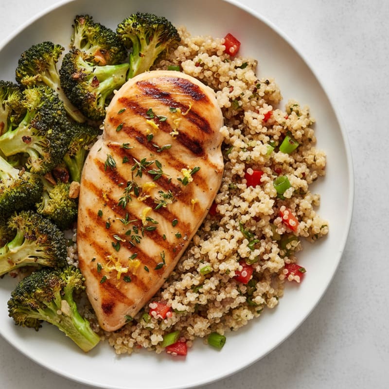 Grilled Chicken Breast with Quinoa and Roasted Broccoli