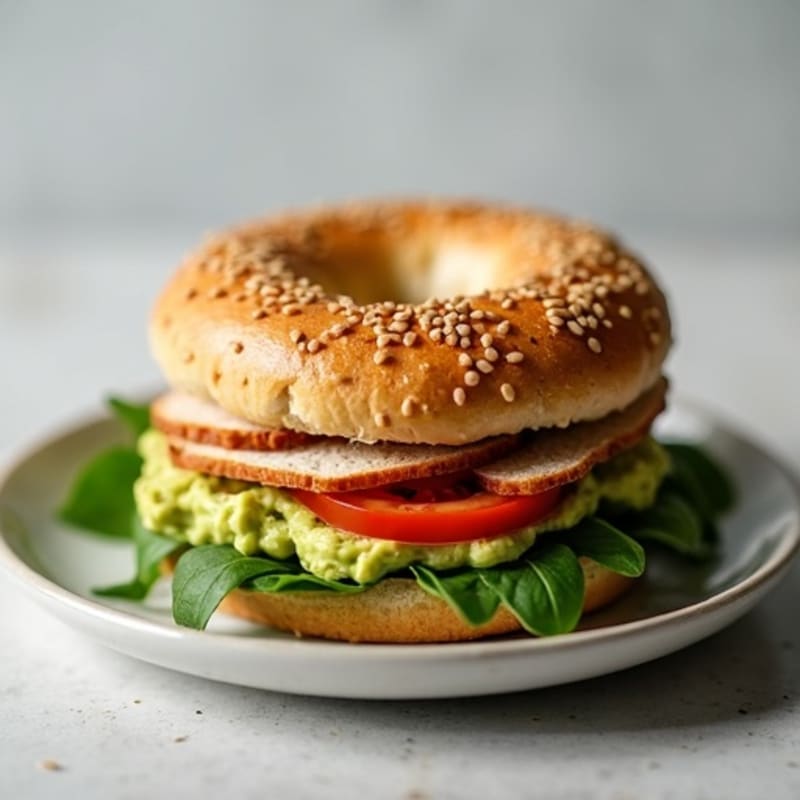 Lean Turkey Bagel with Creamy Avocado and Crisp Greens