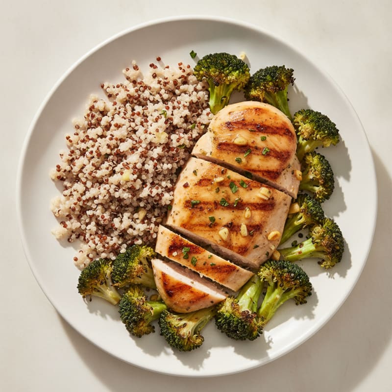 Grilled Chicken Breast with Quinoa and Roasted Broccoli