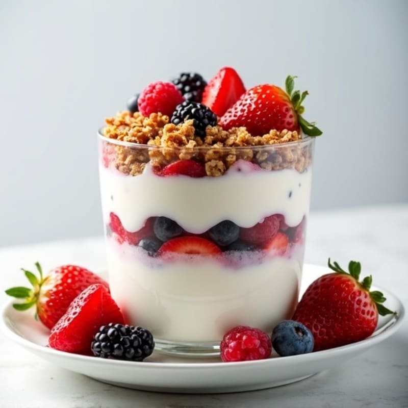 Creamy Greek Yogurt Parfait with Mixed Berries and Protein Granola