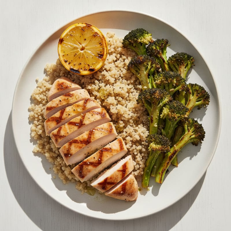 Grilled Chicken Breast with Quinoa and Roasted Broccoli
