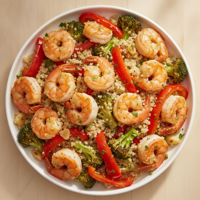 Garlic Shrimp Quinoa with Roasted Vegetables