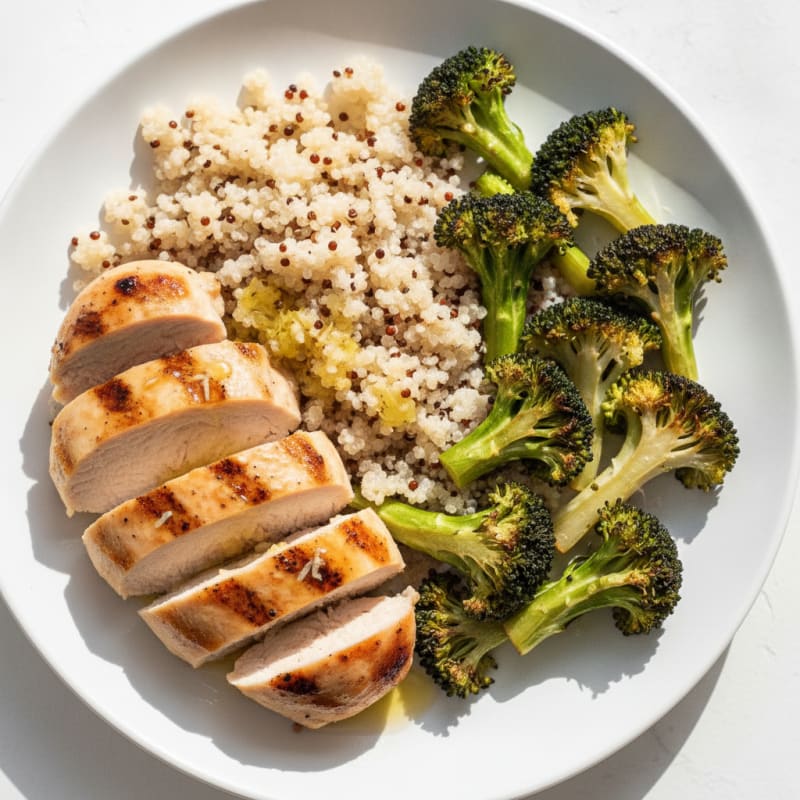 Grilled Chicken Breast with Quinoa and Roasted Broccoli