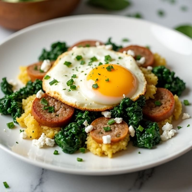 Egg White and Turkey Sausage Scramble with Spinach and Feta