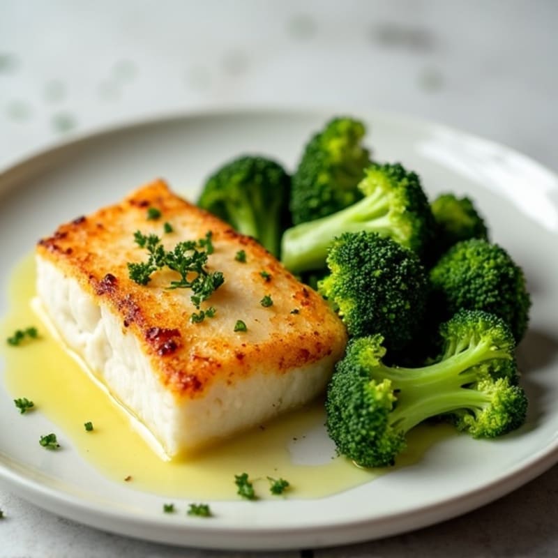 Seared Cod with Steamed Broccoli and Lemon