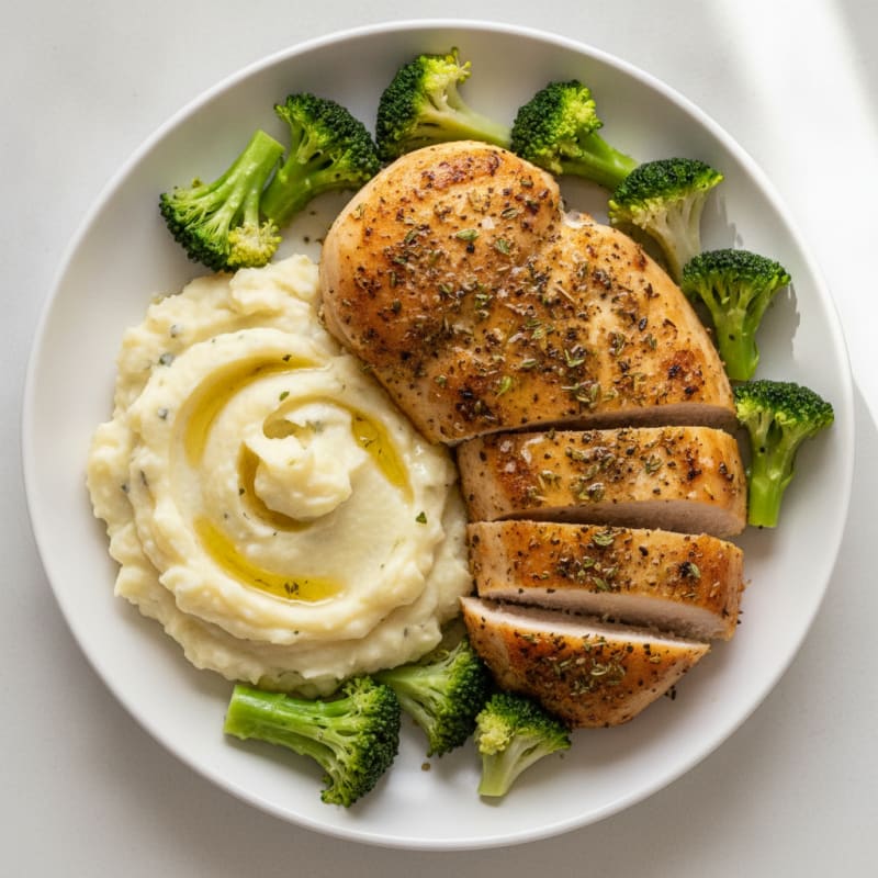 Herb-Baked Chicken with Garlic Mashed Potatoes