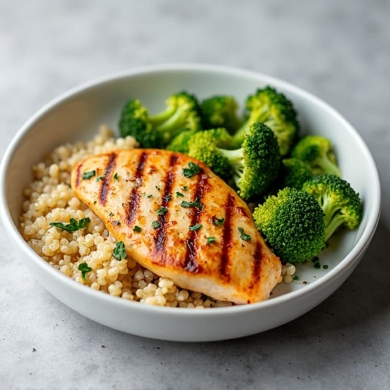 Grilled Chicken Breast with Quinoa and Roasted Broccoli