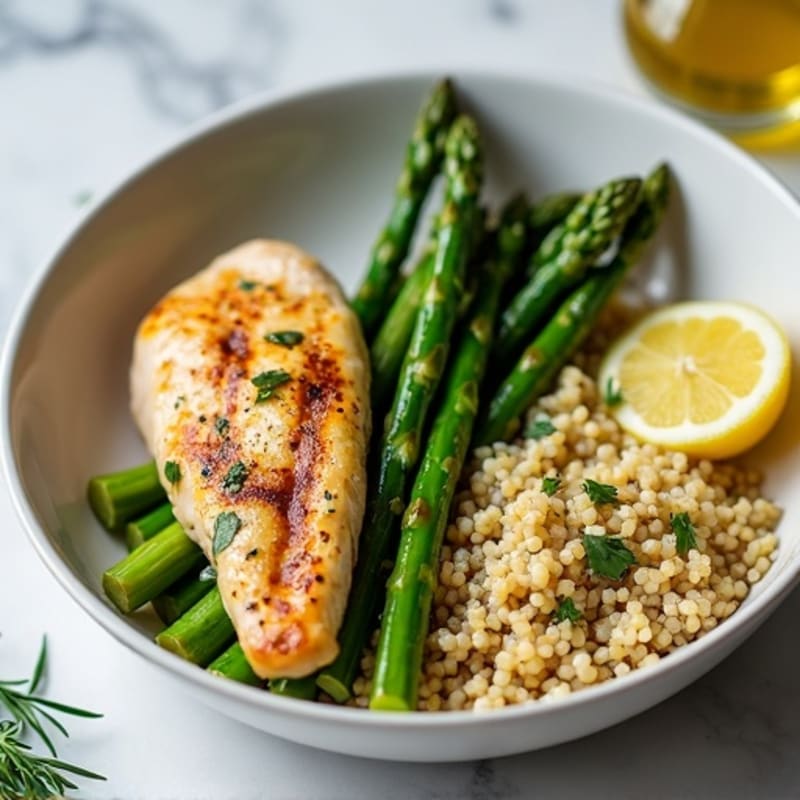 Grilled Lemon Herb Chicken with Roasted Asparagus and Quinoa