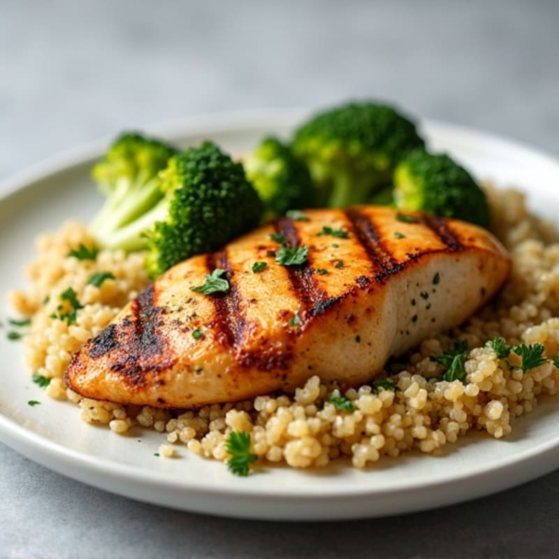 Grilled Chicken Breast with Quinoa and Roasted Broccoli