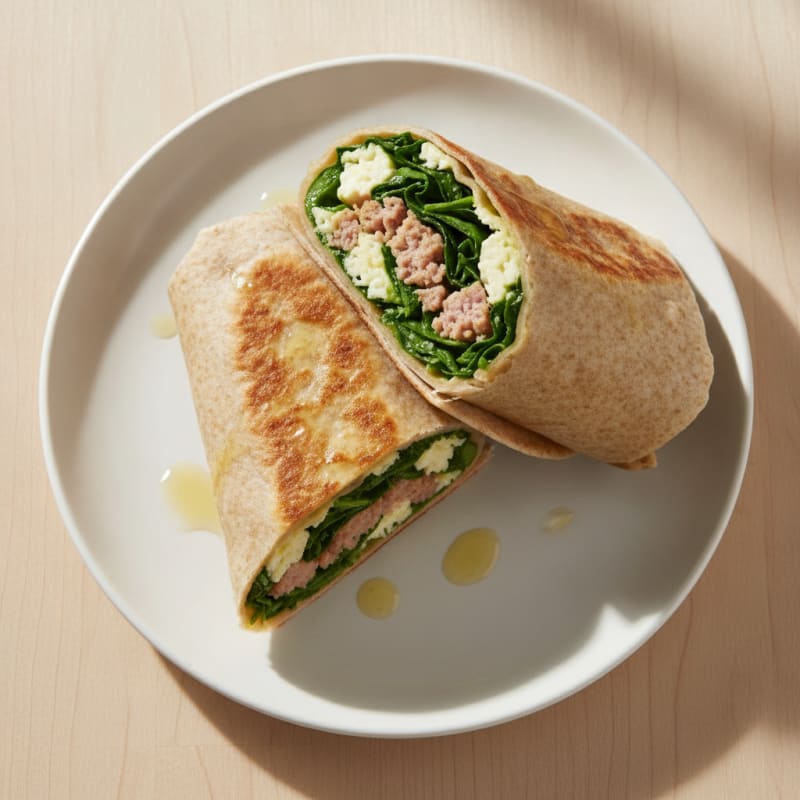 Crispy Egg White and Turkey Sausage Wrap with Spinach