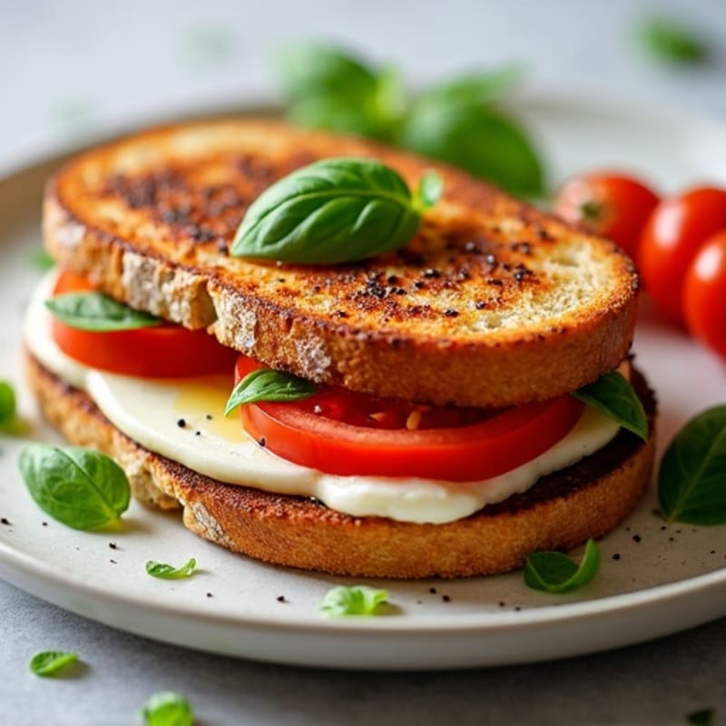 Crispy Grilled Fresh Tomato, Mozzarella, and Basil Sandwich