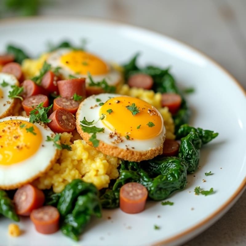 Egg White Scramble with Turkey Sausage and Spinach