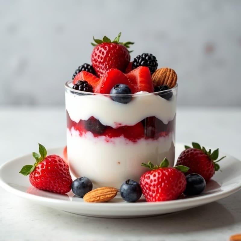 Greek Yogurt Protein Parfait with Mixed Berries and Almonds