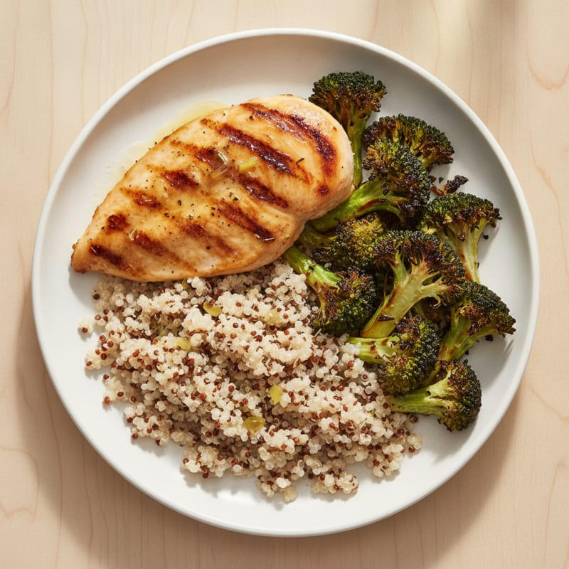 Grilled Chicken Breast with Quinoa and Roasted Broccoli