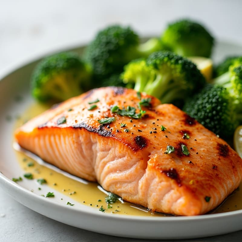 Grilled Salmon with Steamed Broccoli and Lemon