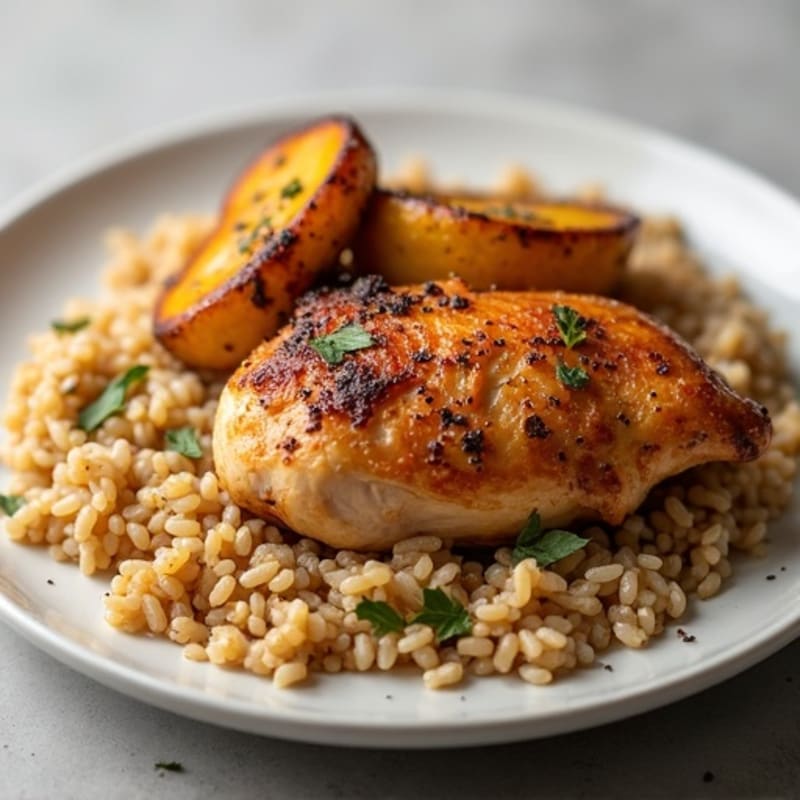 Savory Slow-Cooked Chicken with Brown Rice and Sweet Roasted Plantains