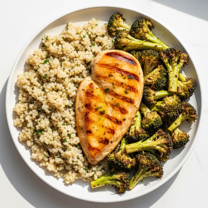 Grilled Chicken Breast with Roasted Broccoli and Quinoa