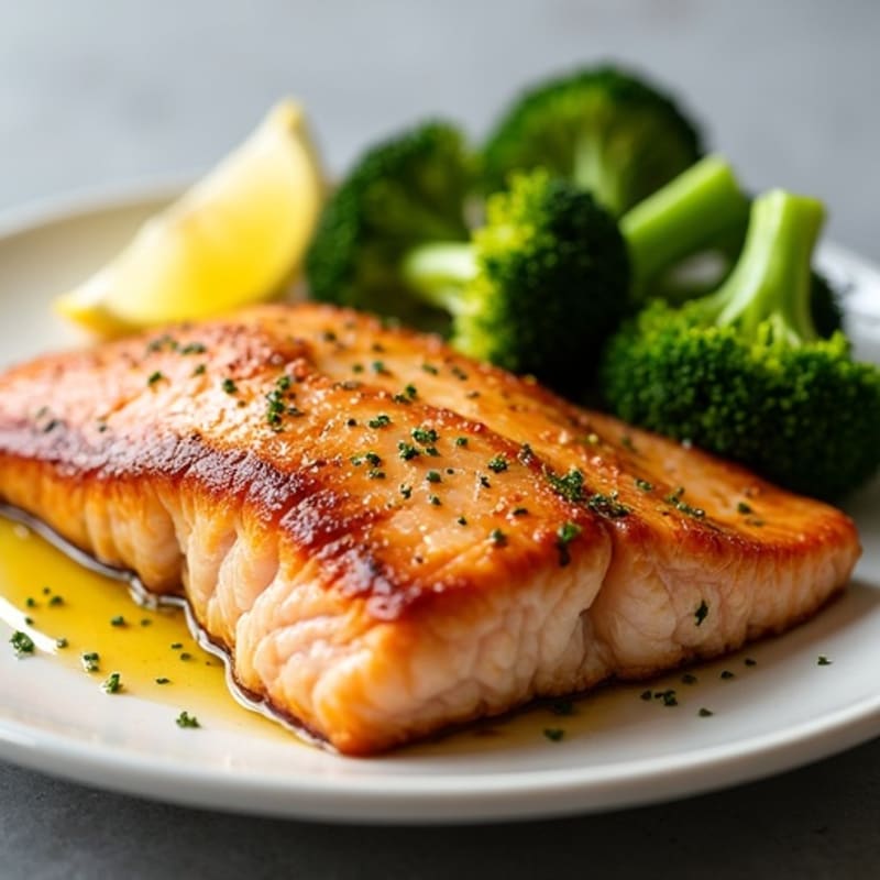 Crispy Pan-Seared Salmon with Lemon-Garlic Broccoli
