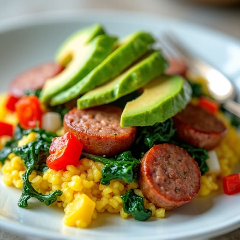 Egg White Spinach Scramble with Turkey Sausage