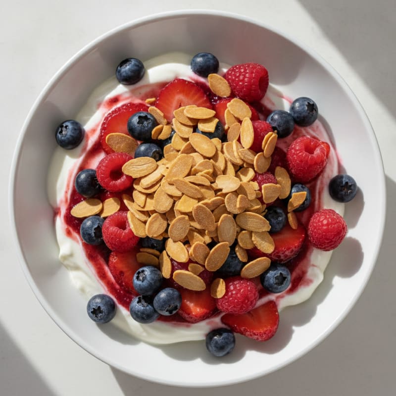 Greek Yogurt Protein Parfait with Mixed Berries and Almonds