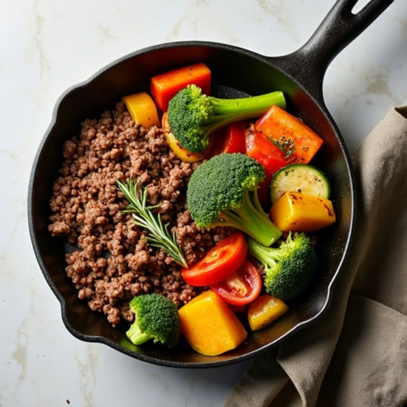 Herb-Seasoned Lean Ground Beef Skillet with Roasted Vegetables