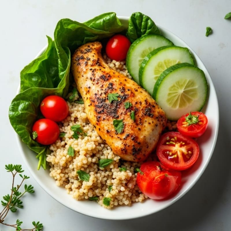Herb-Marinated Chicken and Quinoa Bowl with Fresh Vegetables