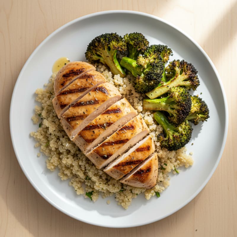 Grilled Chicken Breast with Quinoa and Roasted Broccoli