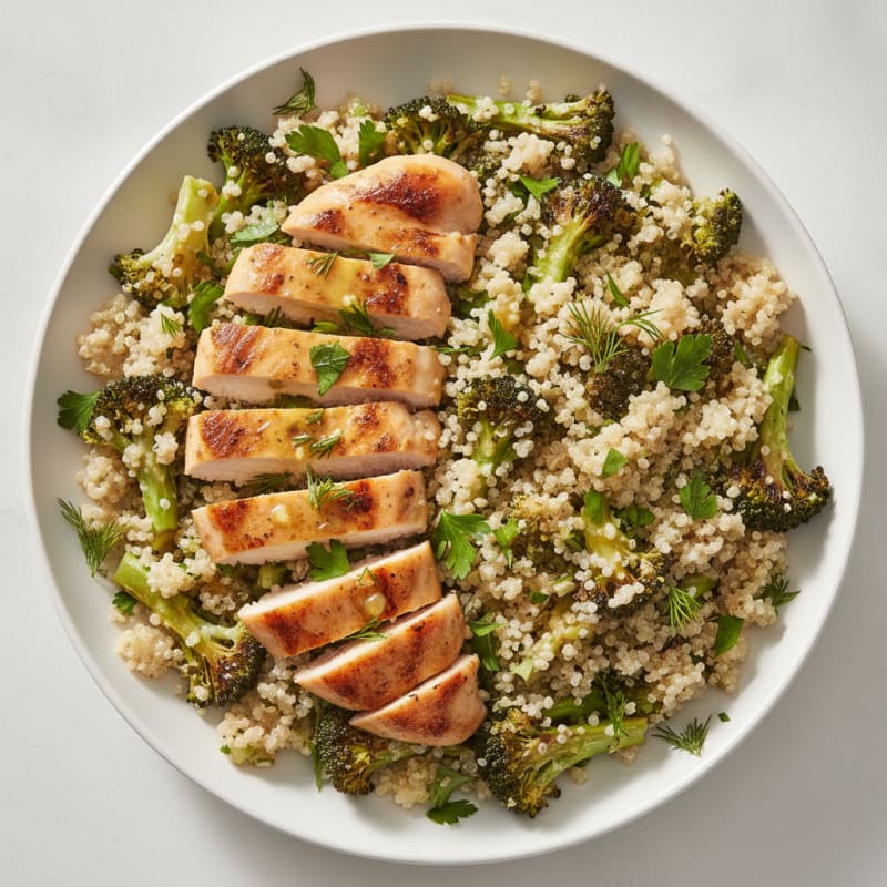 Grilled Chicken and Quinoa Salad with Roasted Broccoli