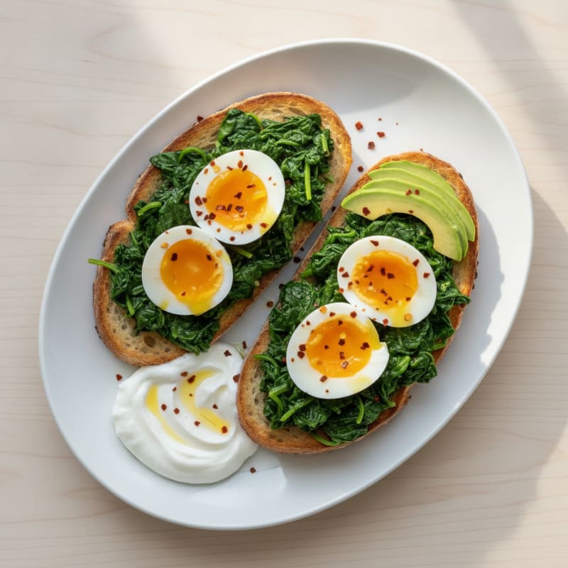 Egg and Spinach Sourdough Toast with Greek Yogurt