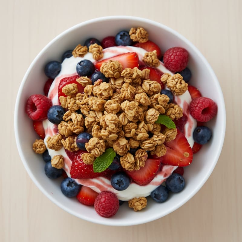Greek Yogurt Parfait with Mixed Berries and Protein Granola