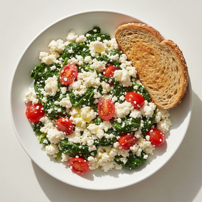 Egg White and Cottage Cheese Scramble with Spinach and Cherry Tomatoes