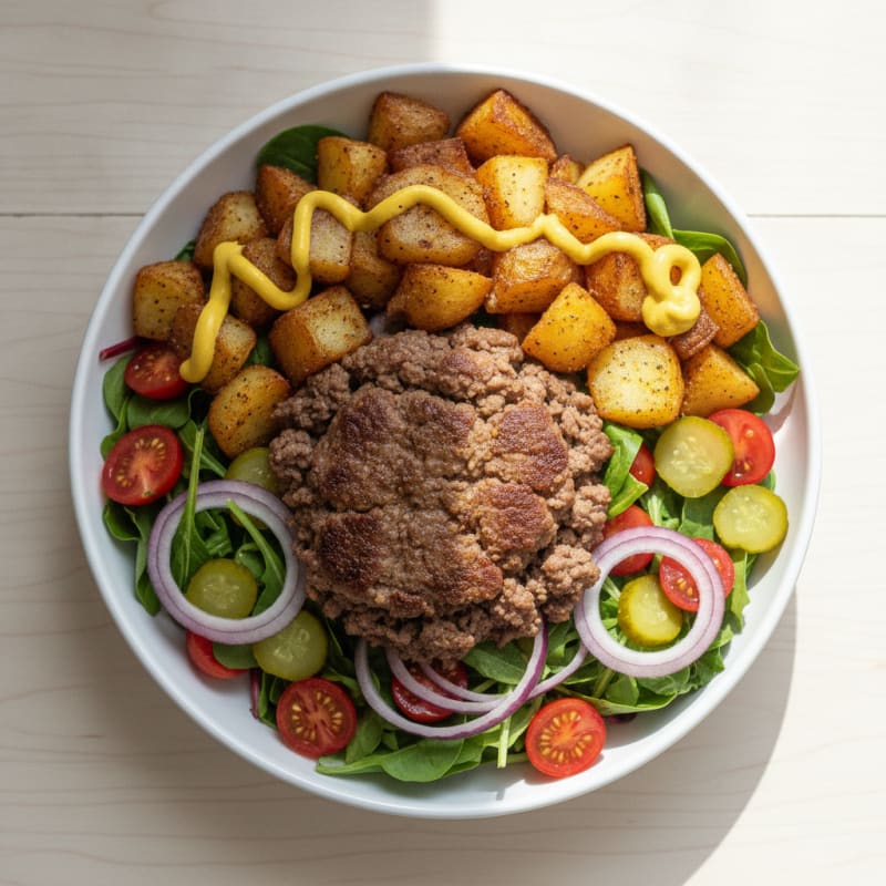 Ground Beef Burger Bowl with Golden Potatoes
