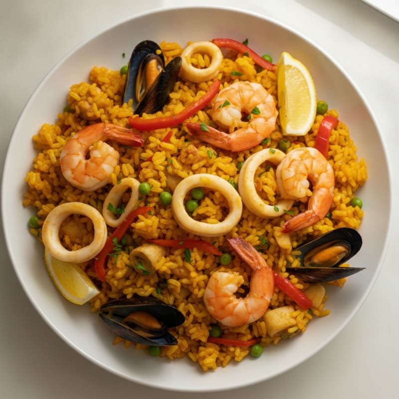 Spanish Seafood Paella with Saffron Rice
