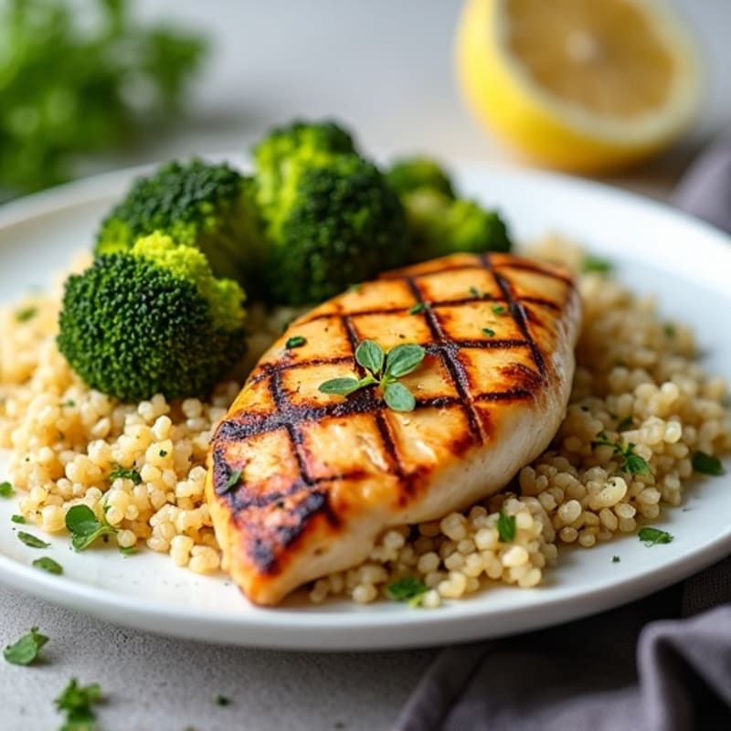 Grilled Chicken Breast with Quinoa and Roasted Broccoli