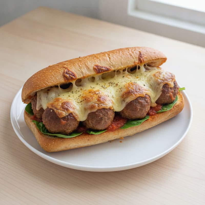 Provolone-Crusted Meatball Sub