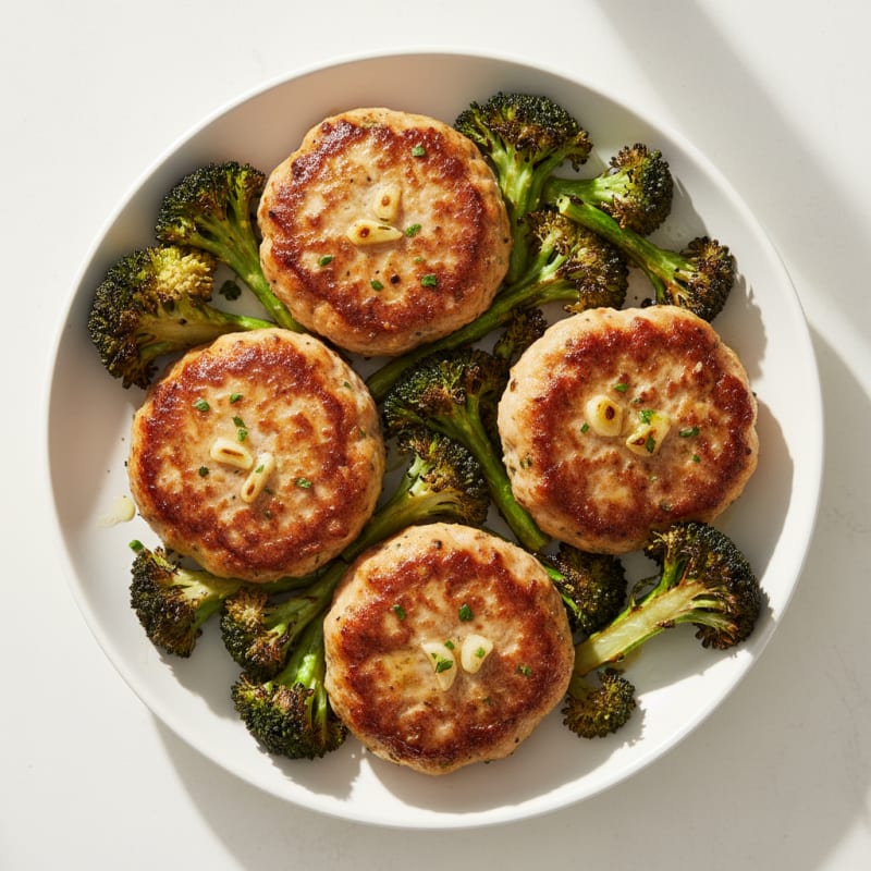 Seared Turkey Patties with Roasted Broccoli